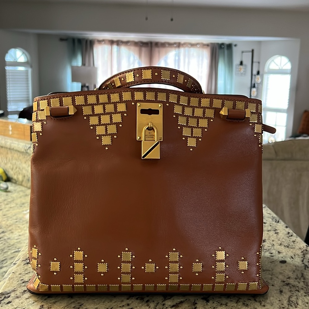 VALENTINO GARAVANI Leather Satchel with Gold Studded embellishment.